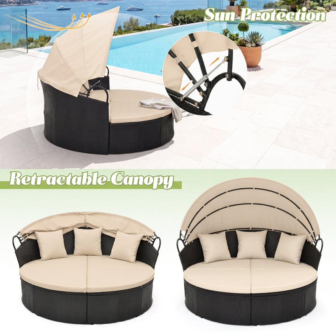 Round Patio Daybed with Retractable Canopy and Cushions