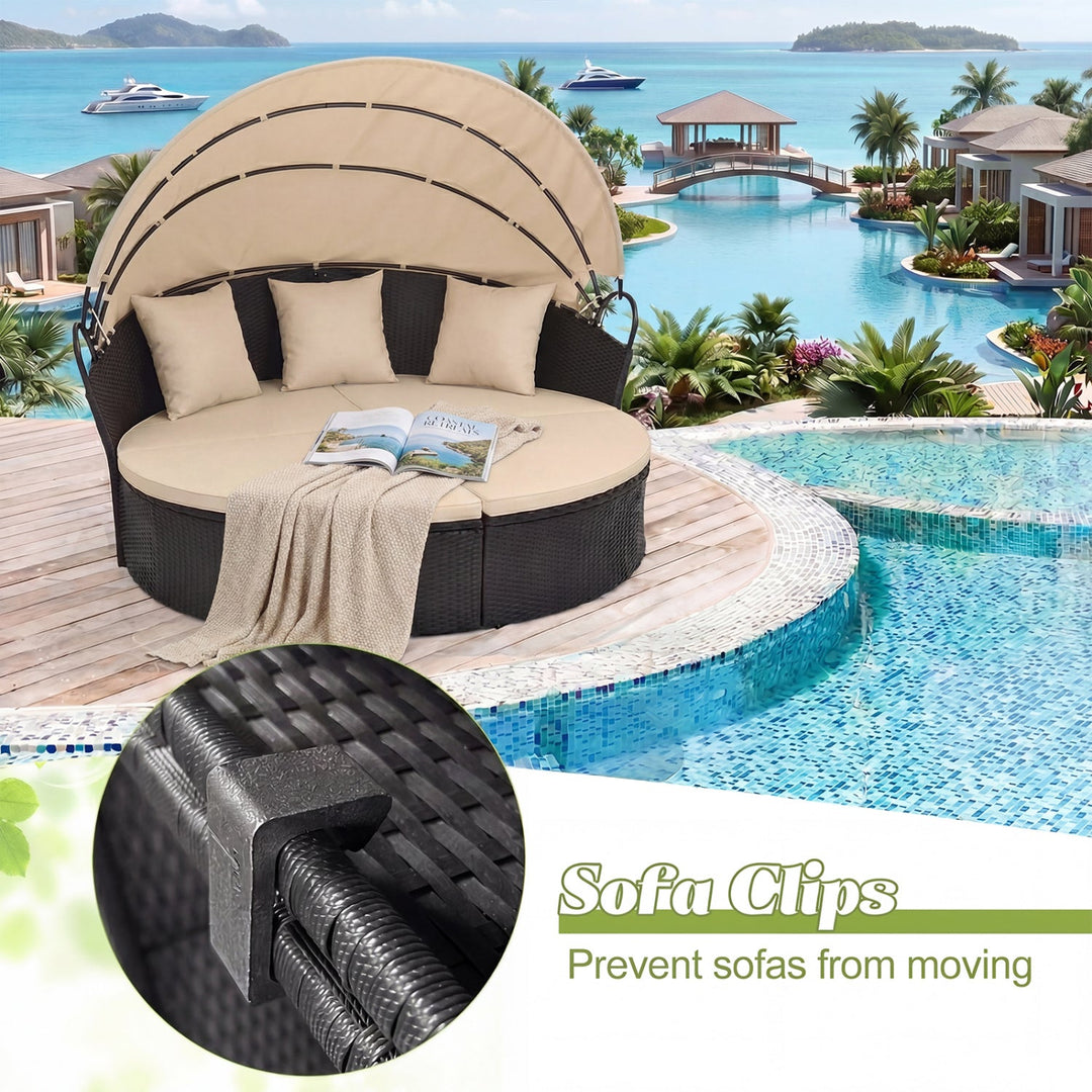 Round Patio Daybed with Retractable Canopy and Cushions
