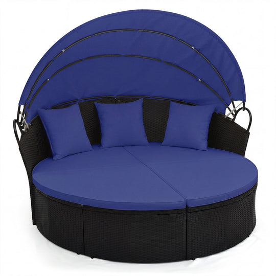 Round Patio Daybed with Retractable Canopy and Cushions