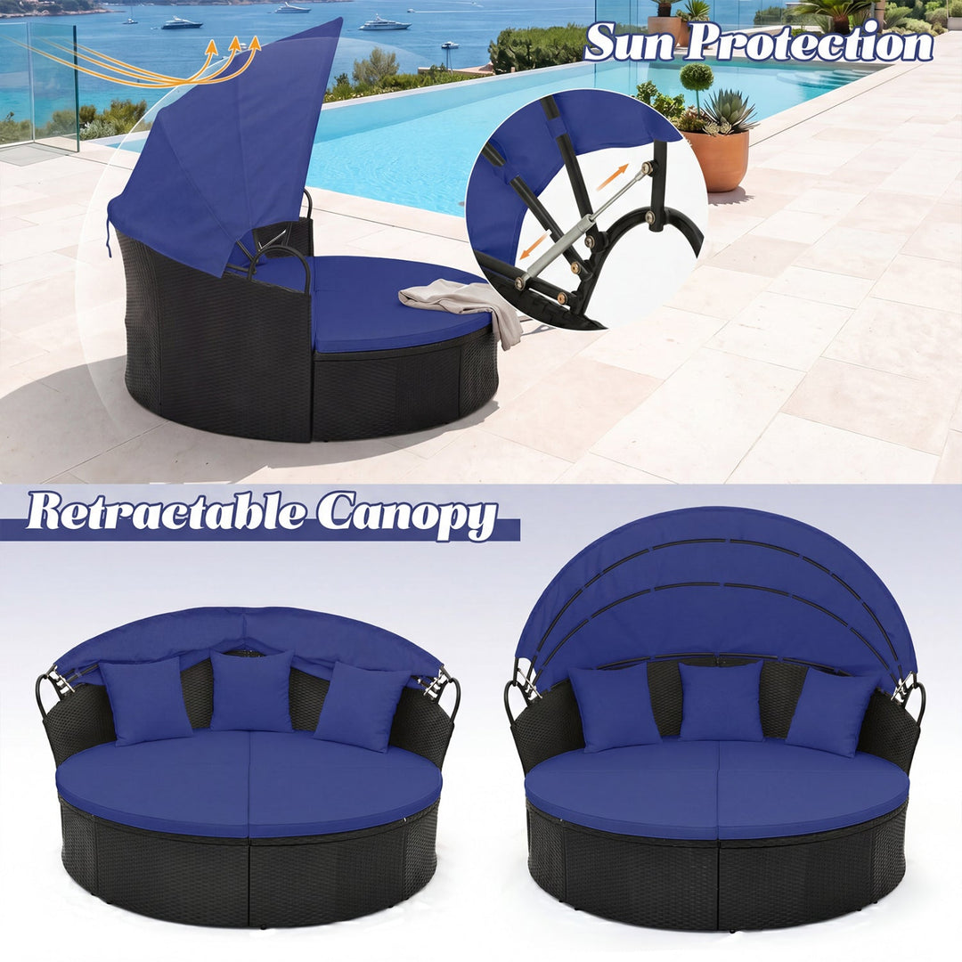 Round Patio Daybed with Retractable Canopy and Cushions