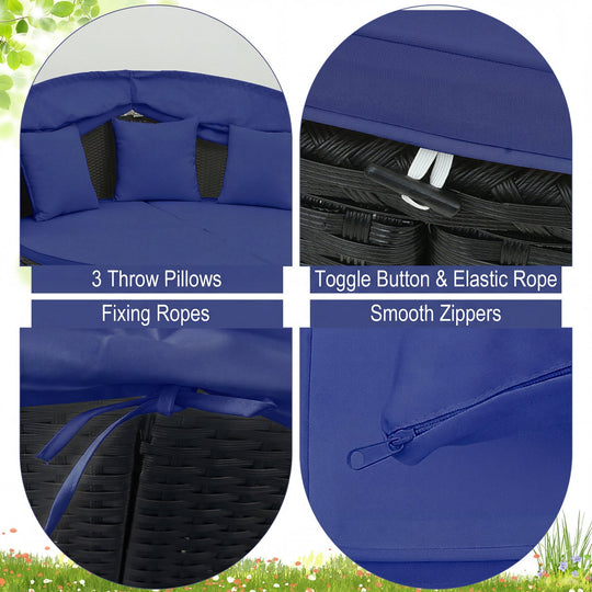 Round Patio Daybed with Retractable Canopy and Cushions