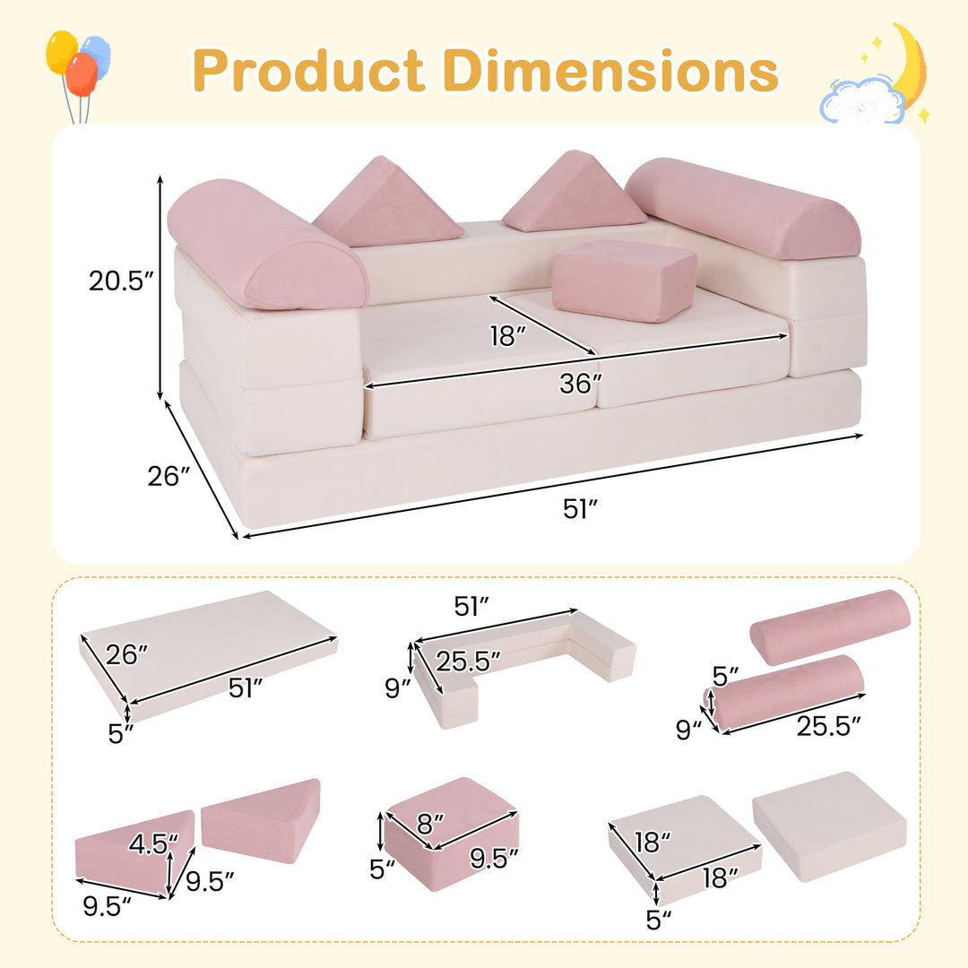 9-Piece Climb and Crawl Foam and Floor Playset with Breathable Suede Fabric-Pink