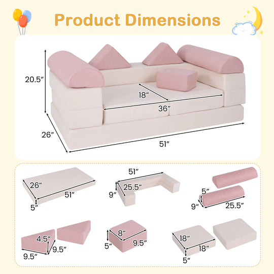 9-Piece Climb and Crawl Foam and Floor Playset with Breathable Suede Fabric-Pink