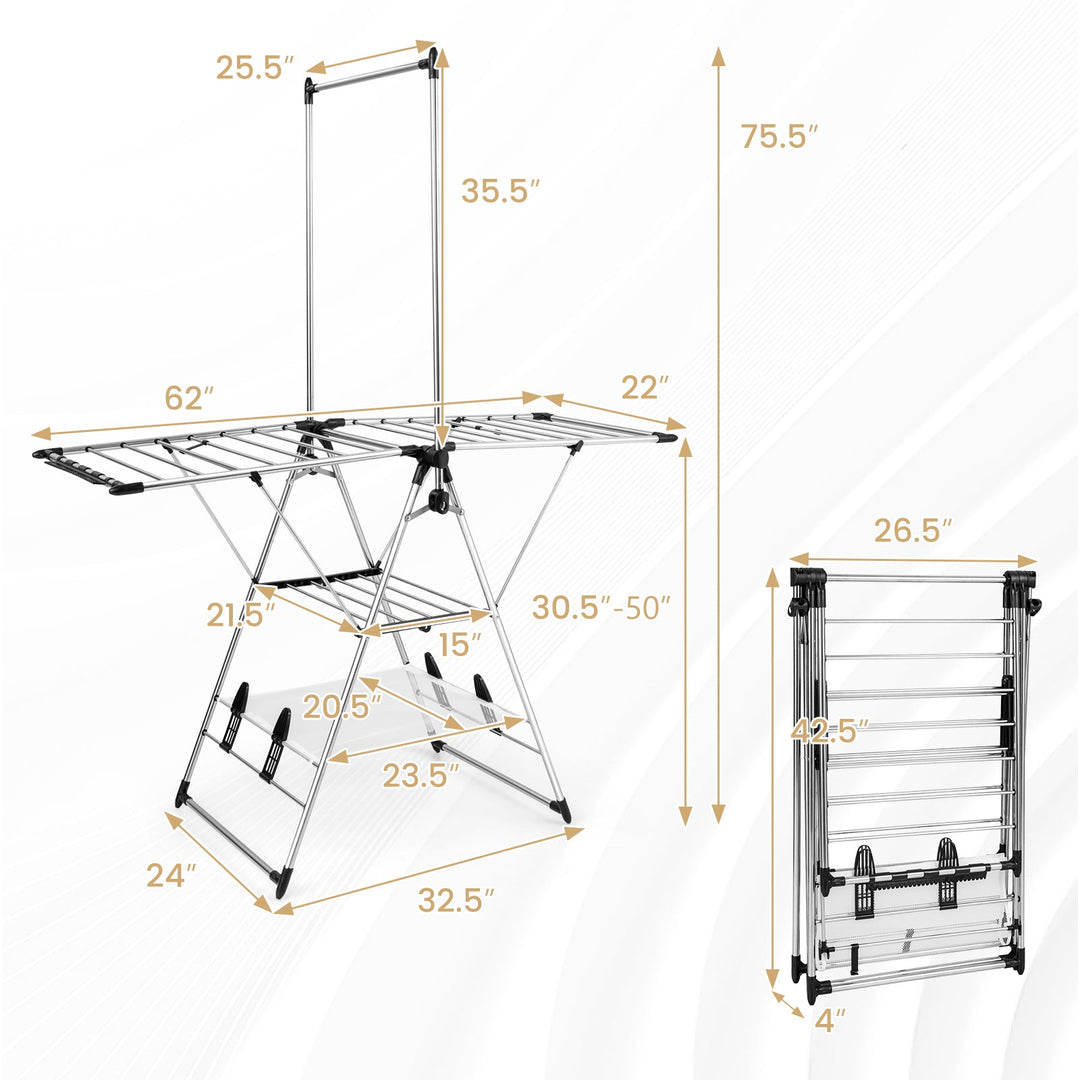 Clothes Drying Rack with 6-Level Adjustable Height