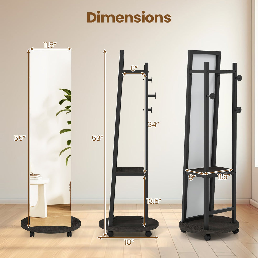 Coat Rack with Full Length Mirror Freestanding Coat Tree with 3 Hooks
