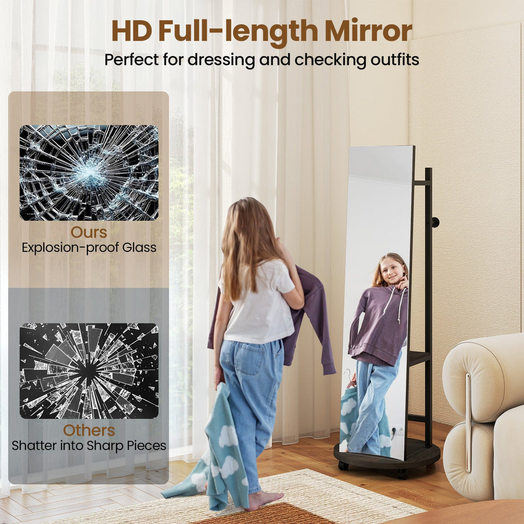 Coat Rack with Full Length Mirror Freestanding Coat Tree with 3 Hooks