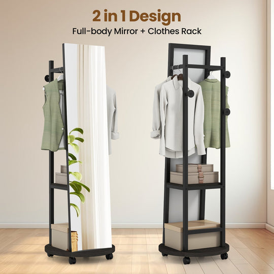 Coat Rack with Full Length Mirror Freestanding Coat Tree with 3 Hooks