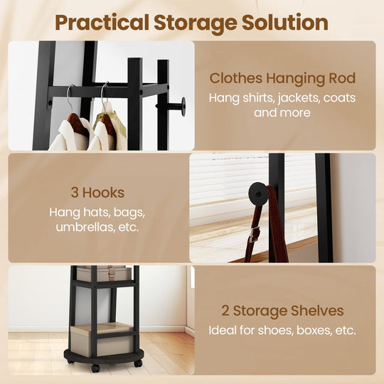 Coat Rack with Full Length Mirror Freestanding Coat Tree with 3 Hooks