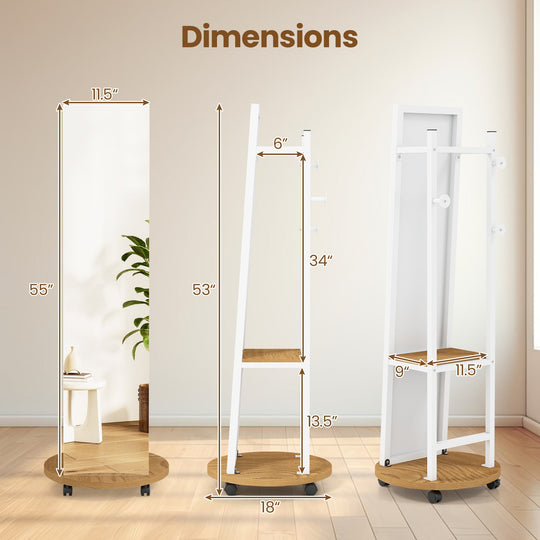 Coat Rack with Full Length Mirror Freestanding Coat Tree with 3 Hooks