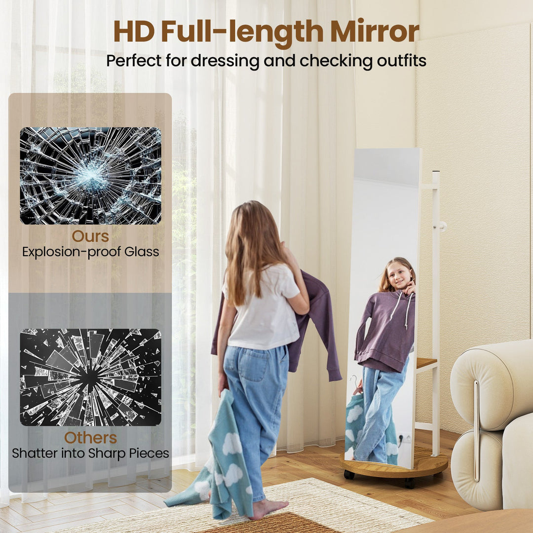 Coat Rack with Full Length Mirror Freestanding Coat Tree with 3 Hooks