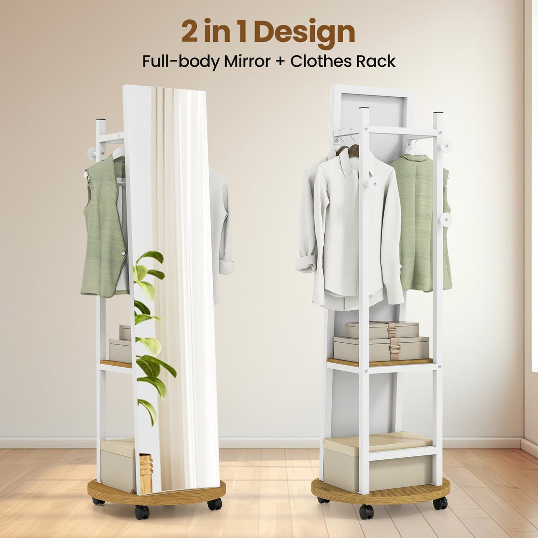 Coat Rack with Full Length Mirror Freestanding Coat Tree with 3 Hooks