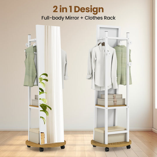 Coat Rack with Full Length Mirror Freestanding Coat Tree with 3 Hooks