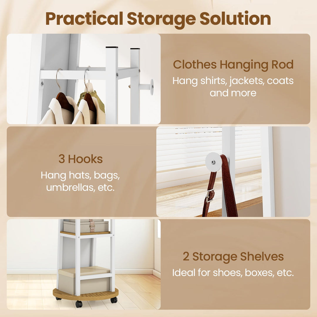 Coat Rack with Full Length Mirror Freestanding Coat Tree with 3 Hooks