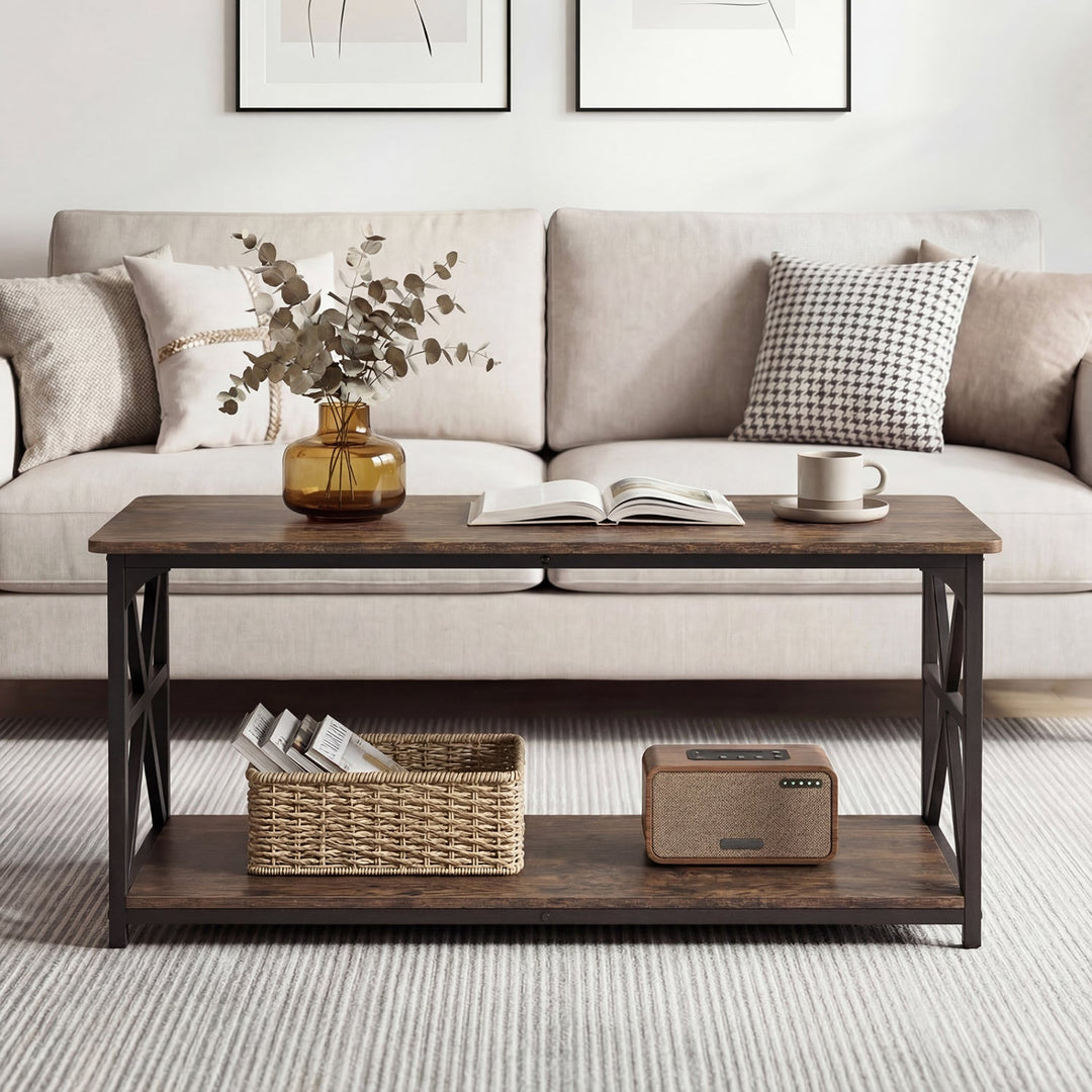 Coffee Table 2-Tier Center Table with Storage Shelf