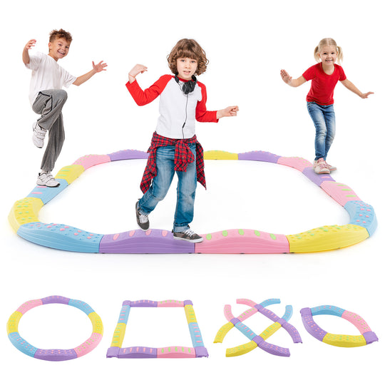 Colorful Kids Wavy Balance Beam with Textured Surface and Non-slip Foot Pads-Pink & Purple