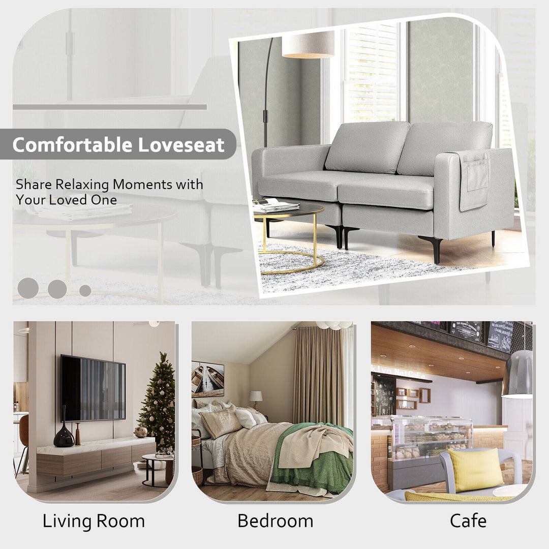 Modern Loveseat Sofa Couch with Side Storage Pocket and Sponged Padded Seat Cushions