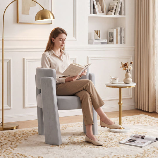 Comfy Upholstered Armchair Modern Velvet Barrel Accent Chair