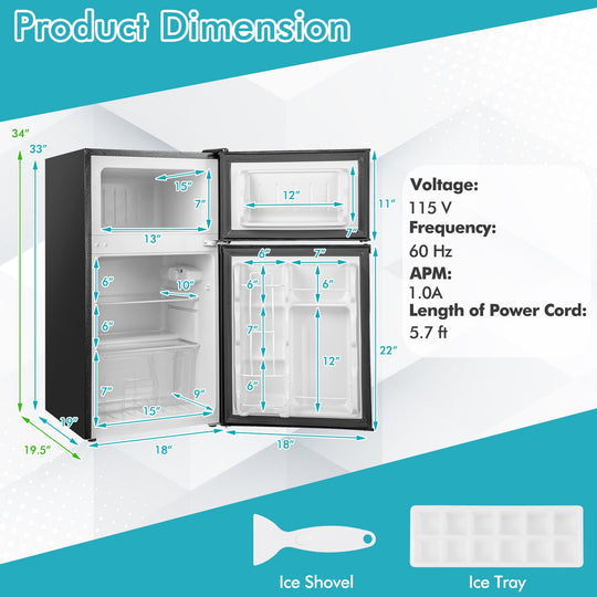 3.2 Cu. Ft Compact Mini Fridge with 5 Temperature Settings