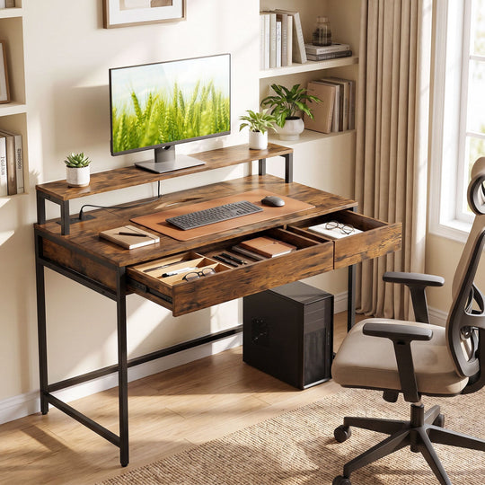 Compact Office Desk with Removable Monitor Shelf & Drawer