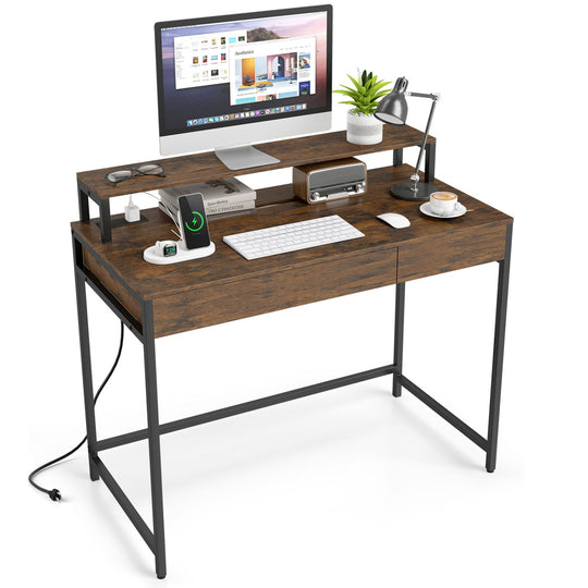 Compact Office Desk with Removable Monitor Shelf & Drawer