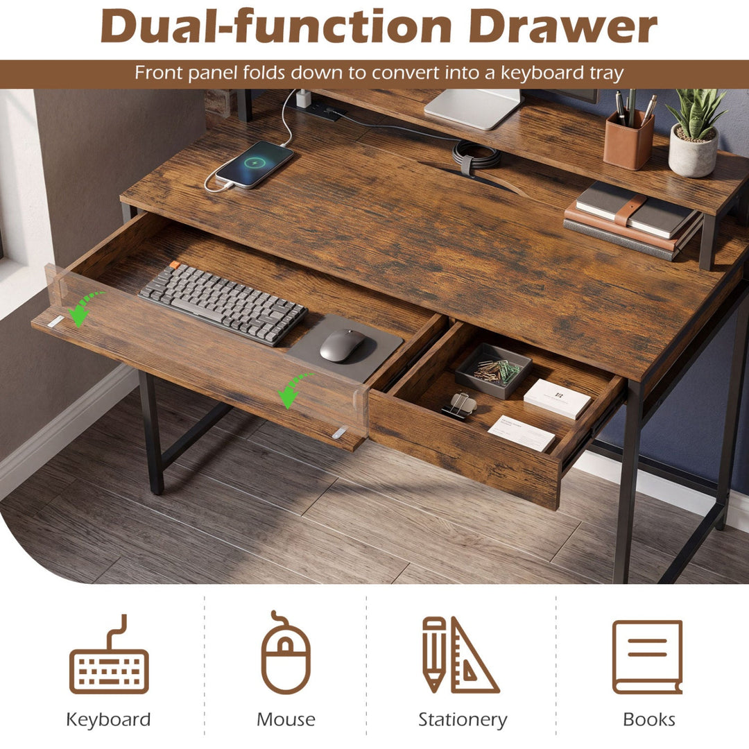 Compact Office Desk with Removable Monitor Shelf & Drawer