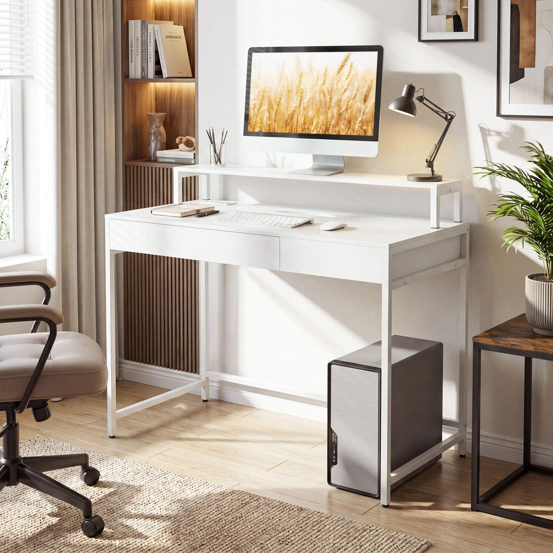 Compact Office Desk with Removable Monitor Shelf & Drawer