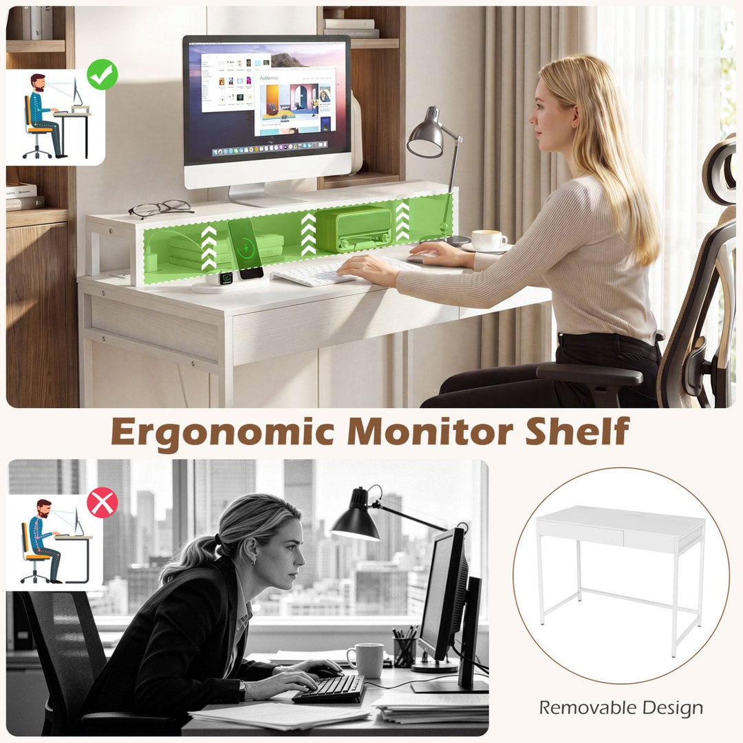 Compact Office Desk with Removable Monitor Shelf & Drawer