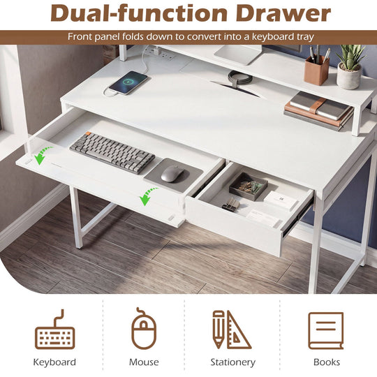 Compact Office Desk with Removable Monitor Shelf & Drawer