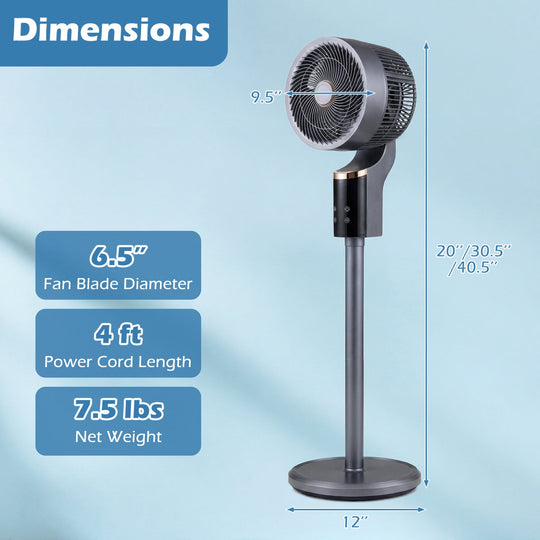 Compact Oscillating Standing Fan with 70° Oscillation and 90° Tilt for Home Office