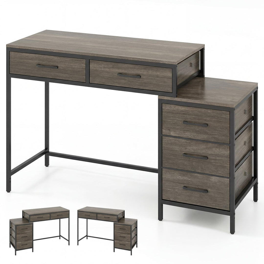 Computer Desk with 5 Drawers and Printer Stand for Bedroom and Small Spaces