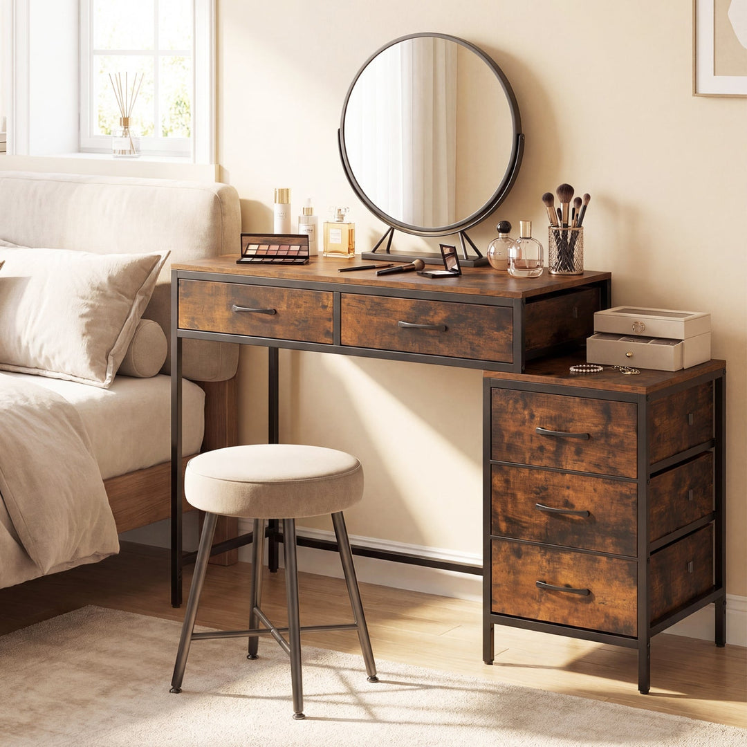 Computer Desk with 5 Drawers and Printer Stand for Bedroom and Small Spaces