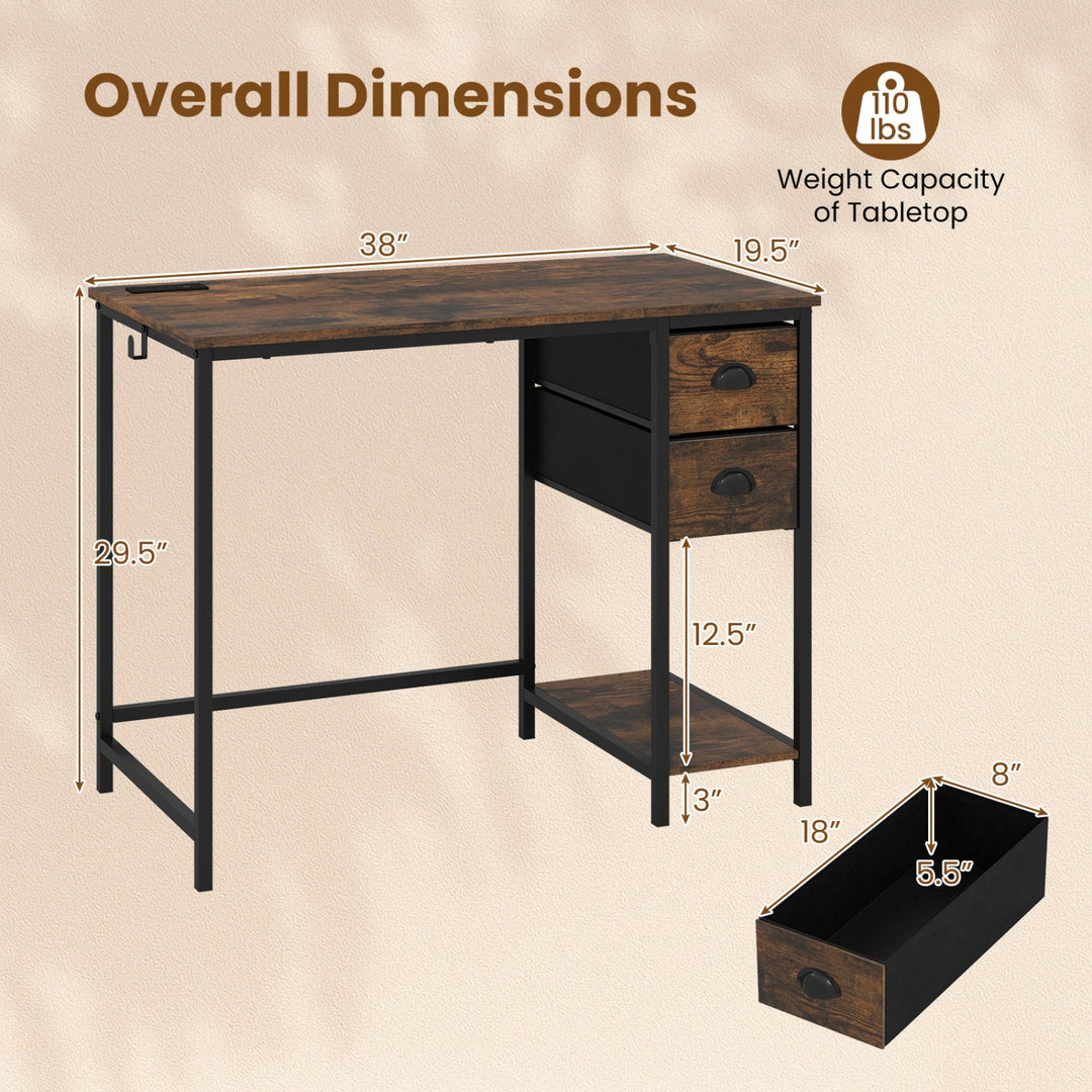 Computer Desk with Charging Station and 2 Fabric Drawers for Small Spaces
