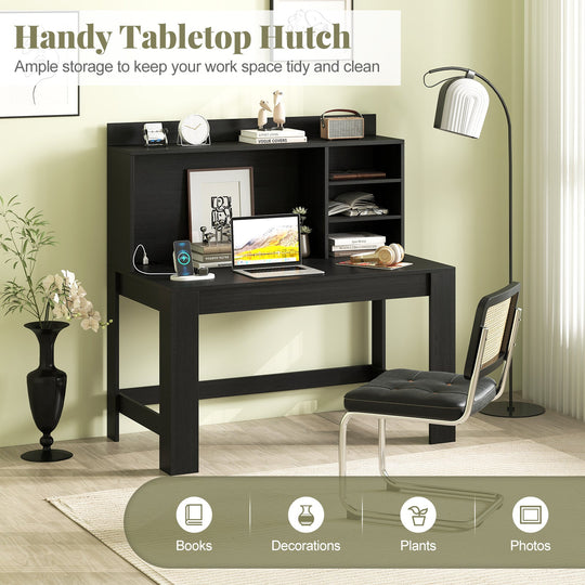 Modern Computer Desk with Hutch and Storage Shelves