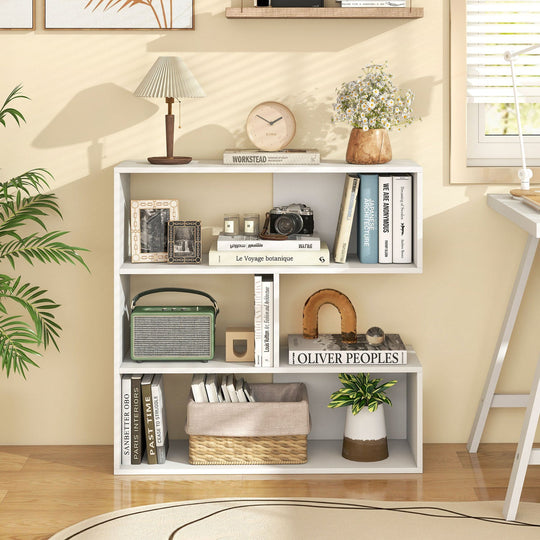 Concave Bookshelf with 3 Open Shelves and Anti-Tip Device