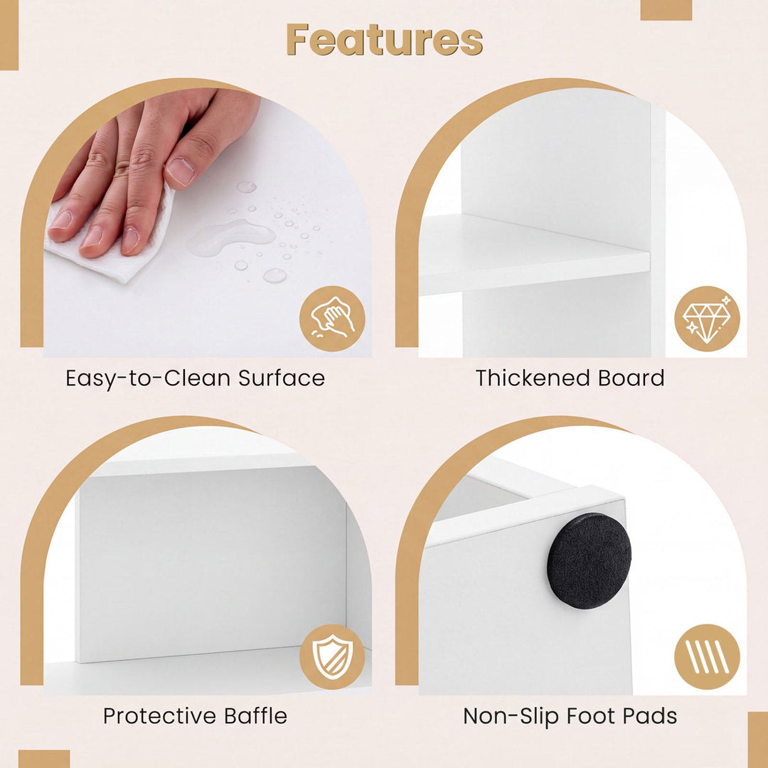Concave Bookshelf with 3 Open Shelves and Anti-Tip Device