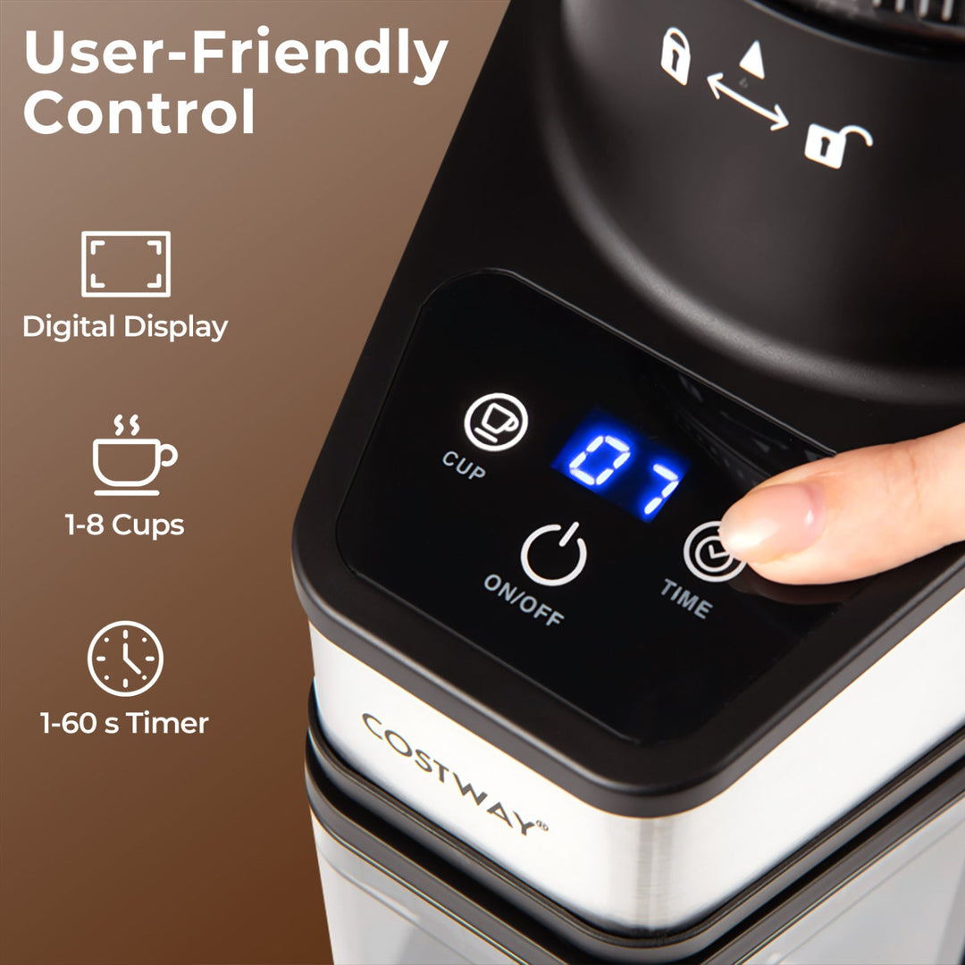 Conical Burr Coffee Grinder with 60 Precise Grinding Settings and Digital Display