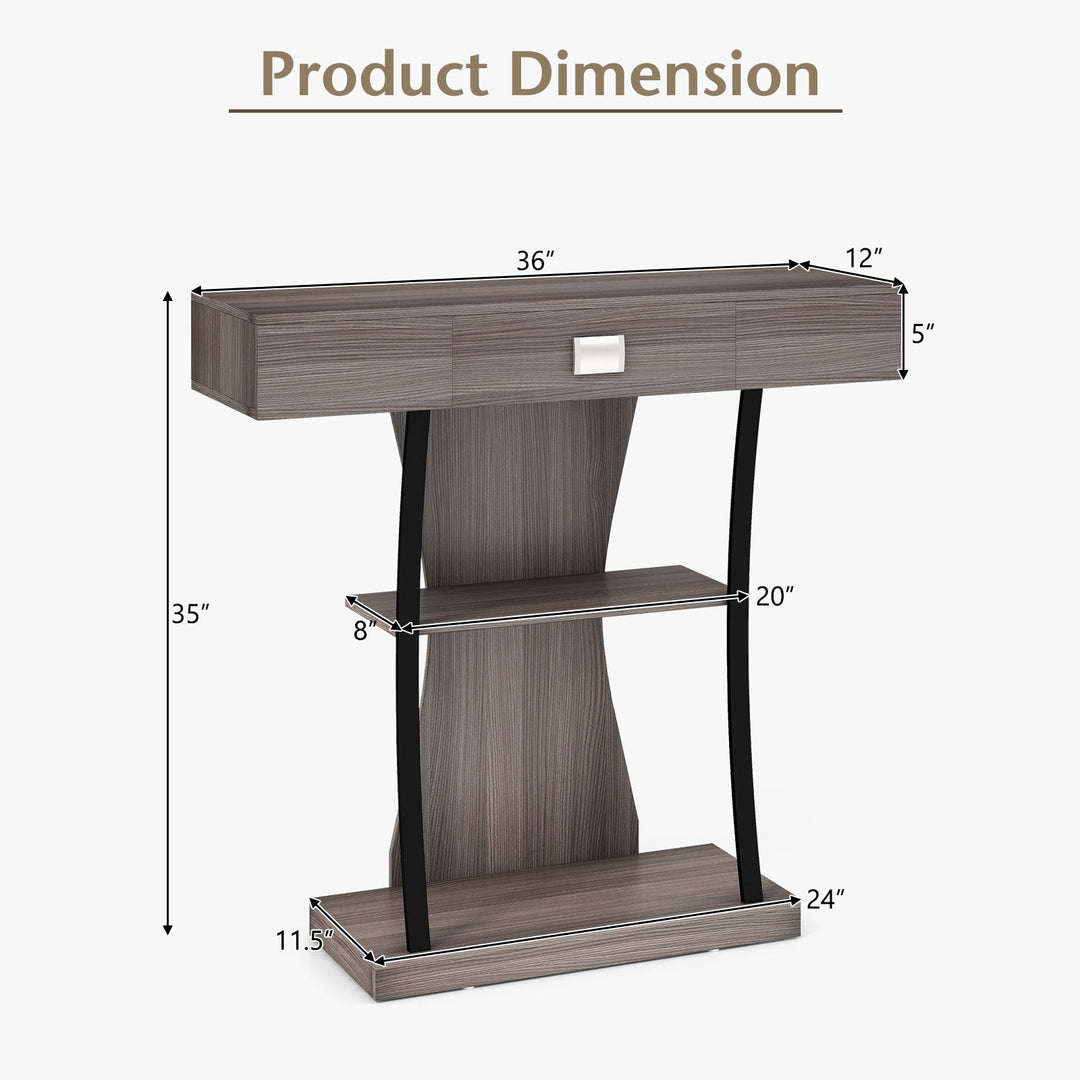 Console Table with Drawer and 2-Tier Shelves for Entryway Living Room