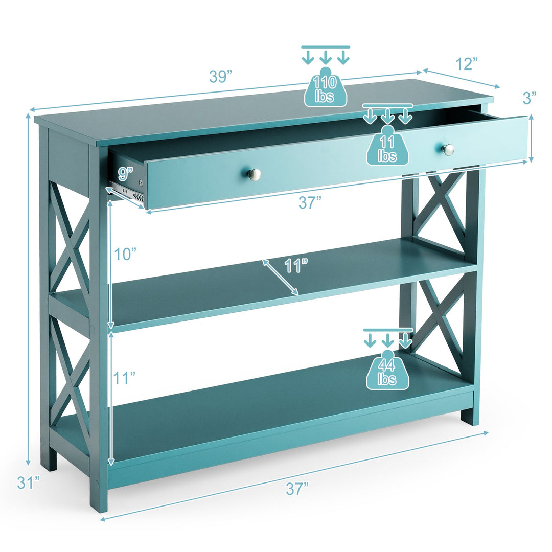 Console Table 3-Tier with Drawer and Storage Shelves