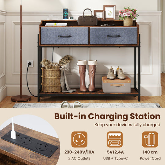 Console Table with Charging Station & 2 Drawers 110cm
