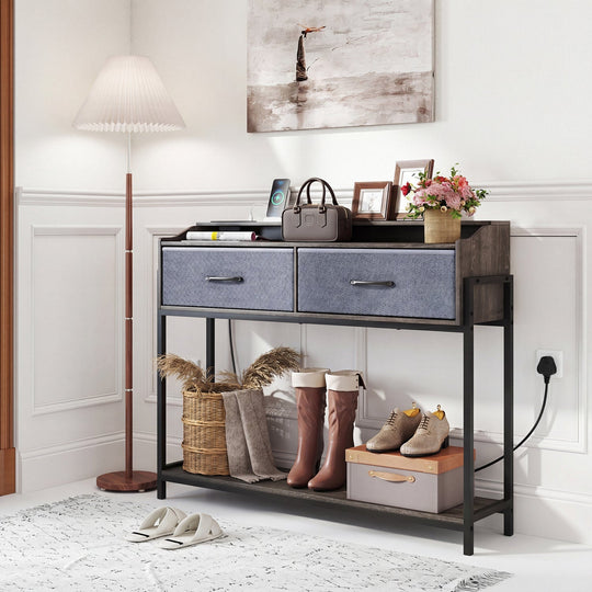 Console Table with Charging Station & 2 Drawers 110cm