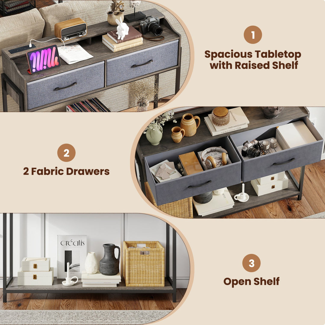 Console Table with Charging Station & 2 Drawers 110cm