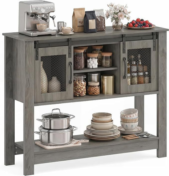 Console Table with Sliding Barn Doors and Storage - Gray