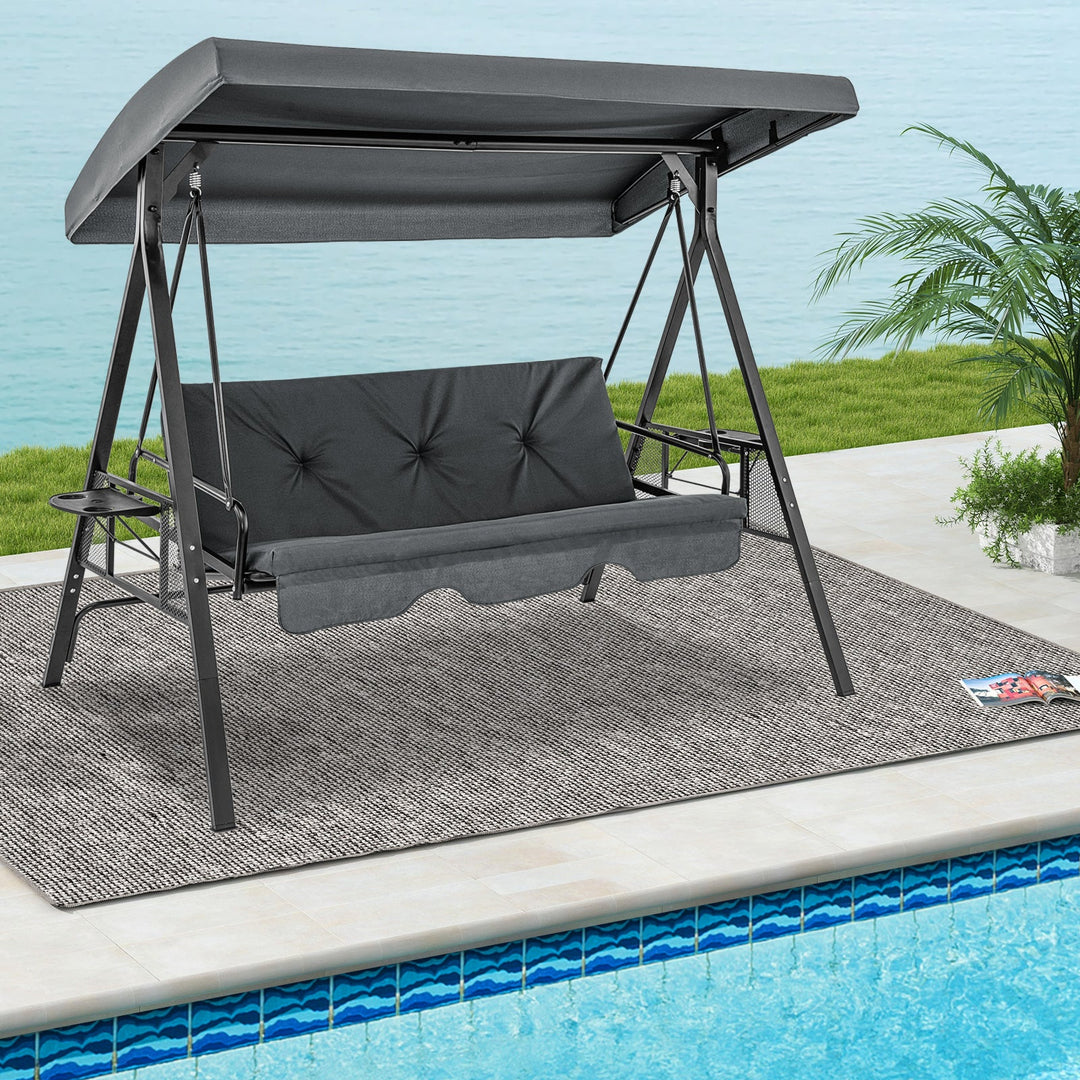 3-Seat Convertible Porch Swing with Adjustable Canopy