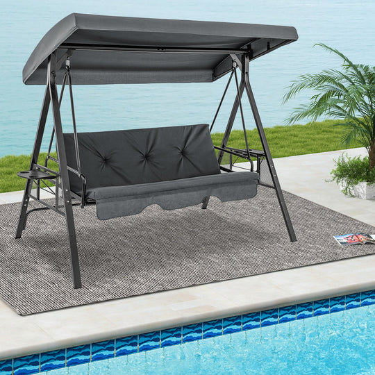 3-Seat Convertible Porch Swing with Adjustable Canopy