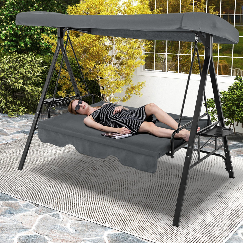 3-Seat Convertible Porch Swing with Adjustable Canopy