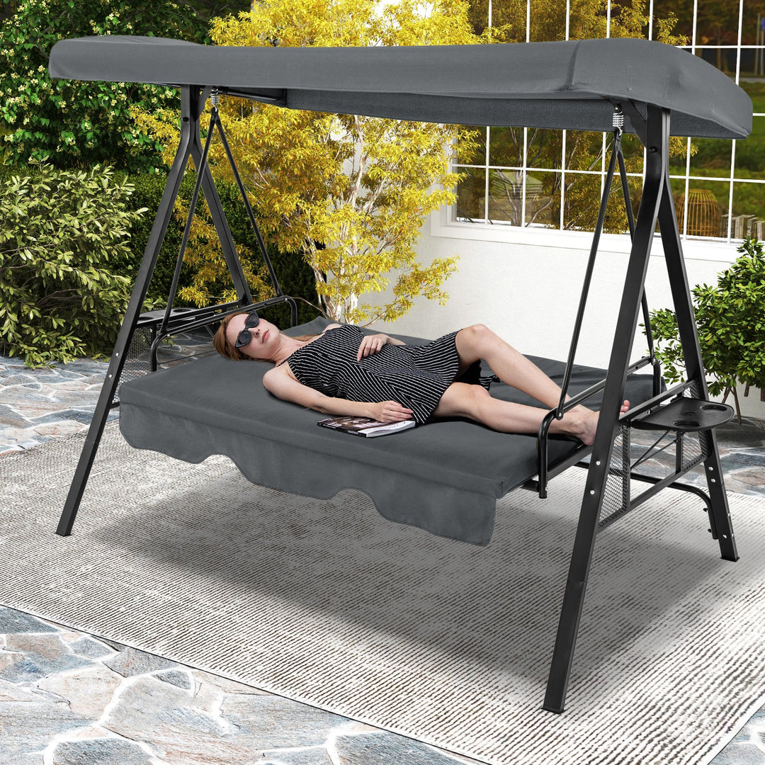 3-Seat Convertible Porch Swing with Adjustable Canopy