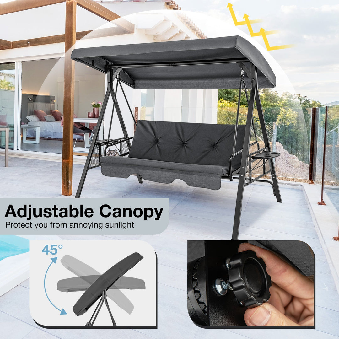 3-Seat Convertible Porch Swing with Adjustable Canopy