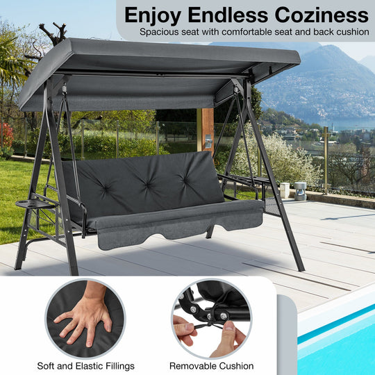 3-Seat Convertible Porch Swing with Adjustable Canopy