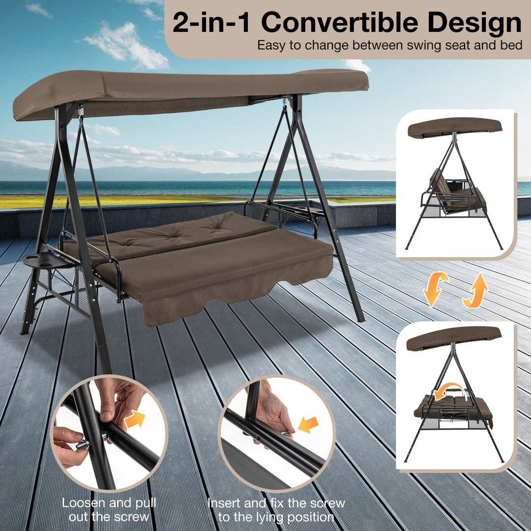 3-Seat Convertible Porch Swing with Adjustable Canopy