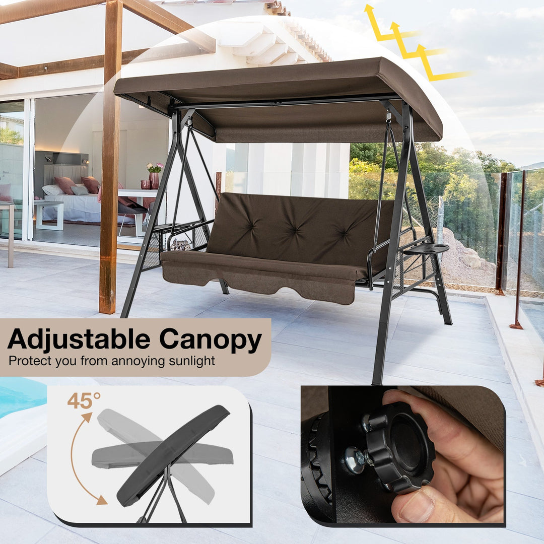 3-Seat Convertible Porch Swing with Adjustable Canopy